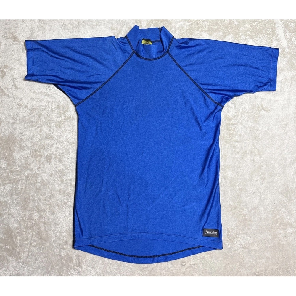 Aeroskin California Rash Guard Shirt Boys 3XL Mens XL Blue Short Sleeve Made USA